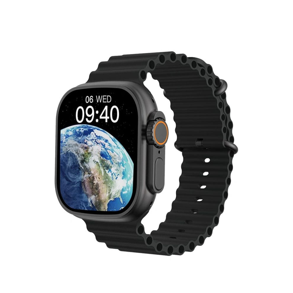WiWU SW01 Ultra Max Wireless bluetooth Calling Smart Watch with Big Size screen + 2 Strap – Black & Orange Color
